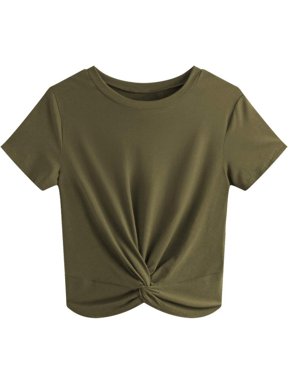 Women's T Shirt Green Summer Causal Short Sleeve Blouse Round Neck Crop Tops